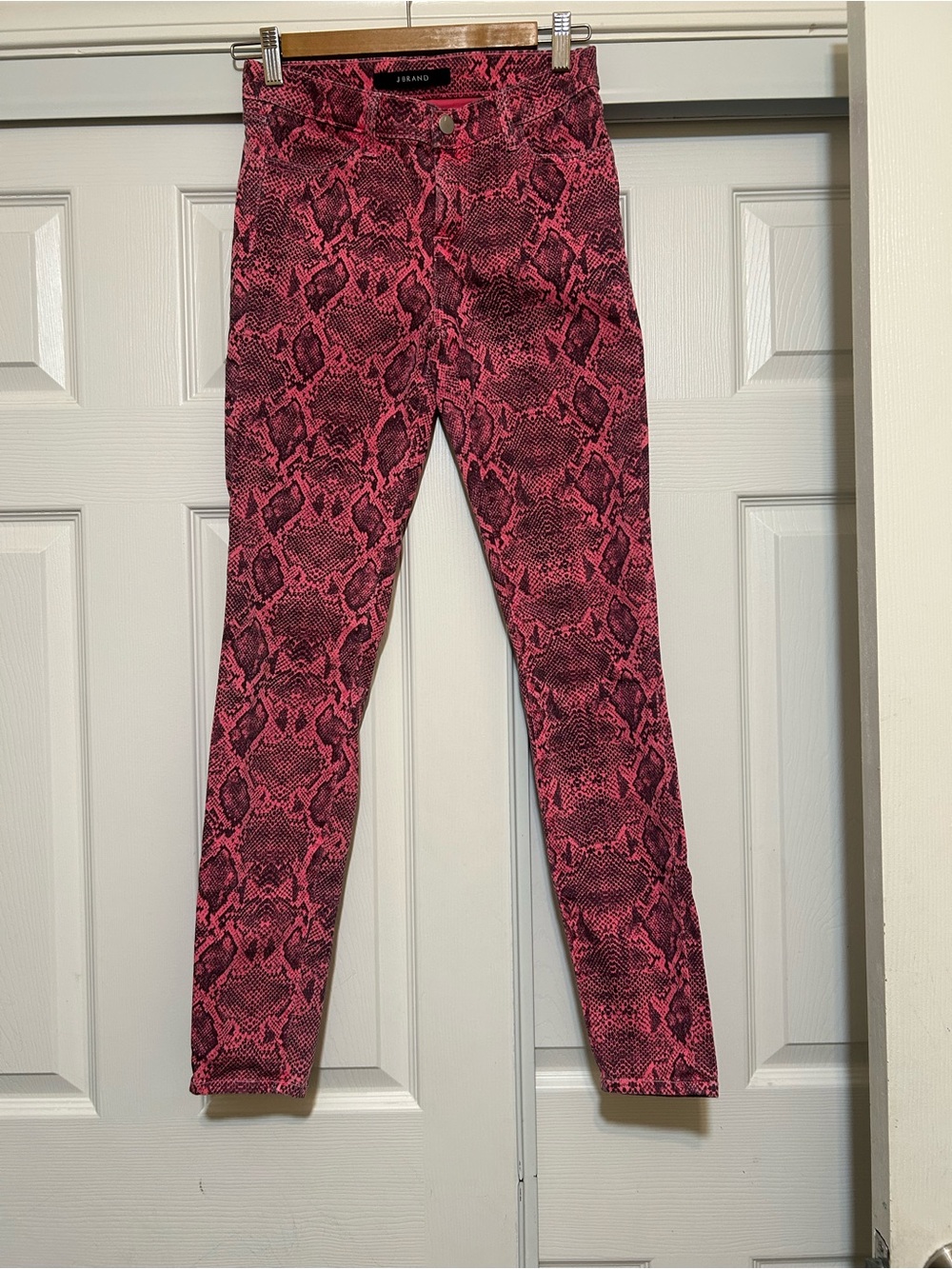 J Brand Pink Snake-Print Skinny Jeans